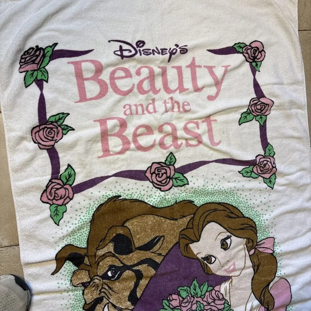 Vtg 90s Disney Beauty and the Beast Beach Towel Franco Belle Beast Rare Kidcore